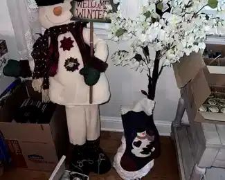 Winter decor, antique doll, faux tree,