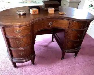 1930's Mahogany Kidney Shaped Desk