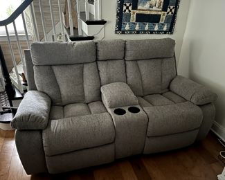 (Brand New Condition) Ashley Mitchiner Fog Double Reclining Loveseat with Console