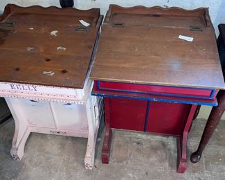 antique hand made hinge top school desks,