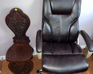 leather office chair, antique wooden chair,
