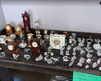 miniature clocks, Swarovski crystal figurines,