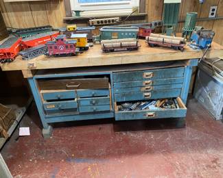 Vintage Tool Bench/Drawers. Vice