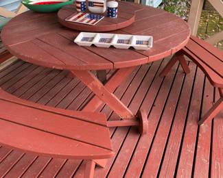Redwood Curved Picnic Table with Lazy Susan, Curved Bench's