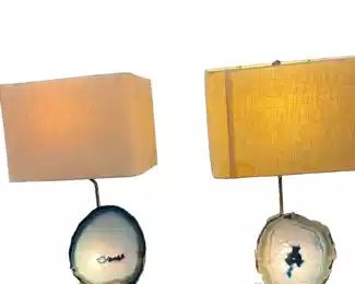 $150 USD Pair of Geode Agate Table Lamps HR177-5 Pair of Agate table lamps, lampshade in natural linen. At the center of the lamp is placed a slice of agate stone, available in different colors. Each slice of this particular quartz since it's a natural element, is unique in its genre.
Dimension: 24 x 10 x 25"H
Local pick up Lorton, VA. Contact us for shipper suggestions. https://goodbyhello.com/products/pair-of-lamps-hr177-5?_pos=3&_sid=9c585b797&_ss=r
