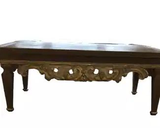 $650 USD Distressed Wood Carved Apron Coffee Table w Gold Accents HR177-27 Description: Beautiful legs, exquisite hand-carved detailing and elegant hand-painted accents come together to make a handsome heirloom piece that is sure to be admired for generations to come.
Dimensions: 54 x 36 x 20"H
Condition: Very good vintage condition.
Local pick up Lorton VA. Contact us for shipper suggestions. https://goodbyhello.com/products/distressed-wood-coffee-table-hr177-27?_pos=21&_sid=9c585b797&_ss=r