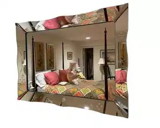 $1200 USD Floral Etched Scalloped Edge Venetian Wall Mirror TM193-22 This beautiful, large vintage Venetian style mirror with beveled scalloped edge. Featuring a shapely scalloped edge frame, floral etched design, solid wood backing, elegant and graceful appearance, circa mid-20th century. This mirror would look great over a sofa or vanity or entry. Or just about anywhere you need a mirror! Think Hollywood glam!
Dimensions: 45 x 32"
Condition: Very good condition
Local pick up Sterling, VA. Contact us for shipper suggestions. https://goodbyhello.com/products/etched-scalloped-edge-venetian-wall-mirror-tm193-22?_pos=8&_sid=6bfff0fb0&_ss=r