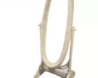 $800 USD Vintage Wicker Ratan Free Standing Floor Swivel Mirror TM193-25 Vintage Freestanding full length rattan floor mirror attributed to Interlude Home Inc with wood back, fancy wicker wrappings, circa 1970s. Designed in the manner of Paul Frankl.
Dimensions: 25 x 21 x 62"H
Condition: Very good condition
Local pick up Sterling, VA. Contact us for shipper suggestions. https://goodbyhello.com/products/wicker-ratan-free-standing-swivel-mirror-tm193-25?_pos=14&_sid=6bfff0fb0&_ss=r