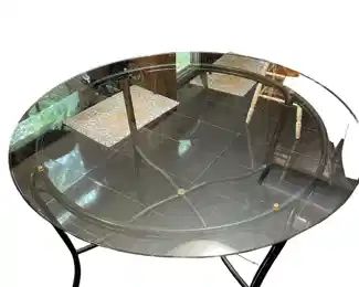 $500 USD Round Smoke Glass Top Dining Table w Black Wrought Iron Base TM193-10 Beautiful smoke glass round top with wrought iron X trestle base.
Dimensions: 48 x 48 x 29"H
Condition: Very good condition
Local pick up Sterling, VA. Contact us for shipper suggestions. https://goodbyhello.com/products/round-glass-top-dining-table-tm193-10?_pos=22&_sid=6bfff0fb0&_ss=r