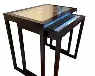 $250 USD Pair Black Mirror Top Rectangular Frame Nesting Tables TM192-3 These durable nesting tables are ideal for displaying your products in a multilevel design. The rectangular frame has a black finish that easily matches any environment. These contemporary styled nesting tables are a great addition to a family room, bedroom or living room.
Dimensions: 29 x 19 x 29"H (large table)
Condition: Very good condition
Local pick up Sterling, VA. Contact us for shipper suggestions. https://goodbyhello.com/products/pair-black-mirror-top-nesting-table-tm192-3?_pos=23&_sid=6bfff0fb0&_ss=r