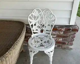 White wrought iron garden chair