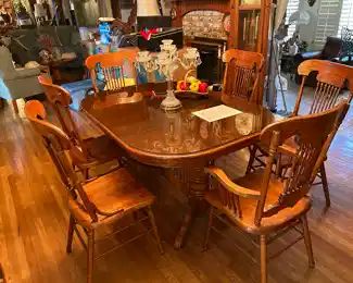 Dining Table classic wood with glass top, Glass candelabra