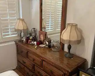 Dresser, lamps, Mirror, TV Mount