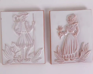 Lot 6259 Set of 2 French HB Henriot Quimper Decorative Pottery Wall Tiles