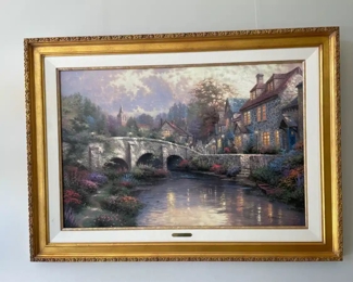 Lot 6223 Thomas Kinkade Painting  Lithograph Edition on Canvas  Cobblestone Brooke