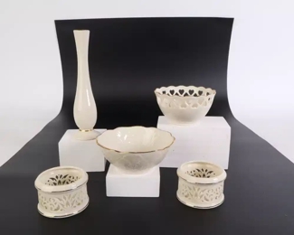 Lot 6211 Lot of 5 Lenox Porcelain Items  Bowls  Vase  Candle Holders