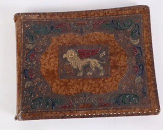 Lot 6153 Vintage Tooled Leather Scrapbook Winged Lion