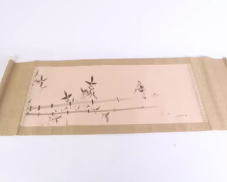Lot 6150 Asian Painted Scroll  Bird on Bamboo