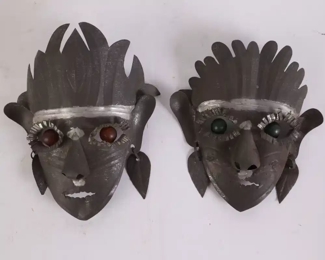 Lot 6147 Pair of Vintage Mexican Tin Masks  Wall Art