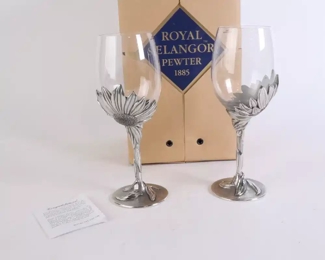 Lot 6142 NEW Pair Royal Selangor Wine Goblets  Pewter