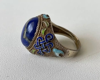Lot 6138 925 Sterling Cloisonne Ring  Gold Plated  size is adjustable