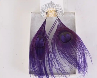 Lot 6130 Handmade Purple Peacock Feather Earrings  Pierced