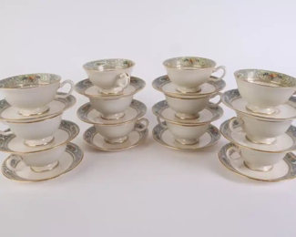 Lot 6114 Set 12 Footed Cups  Saucers  Lenox The Autumn  Black Stamp