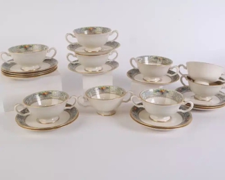 Lot 6113 Footed Soup Bowls  Saucers  Lenox The Autumn  Black Stamp