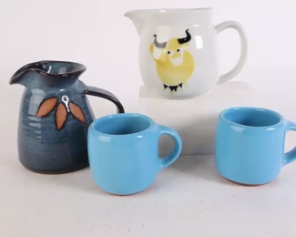 Lot 6038 Lot 2 Wellfleet Pottery Mugs  Arabia Finland Bull Pitcher  Pottery Pitcher
