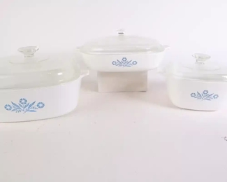 Lot 6036 Lot of 3 Vintage Corningware Blue Cornflower Casserole Dishes wLids