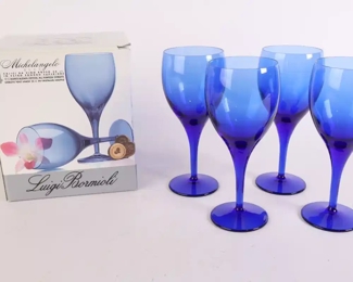 Lot 6025 Set of 4 Luigi Bormioli Michelangelo Blue All Purpose Crystal Goblets