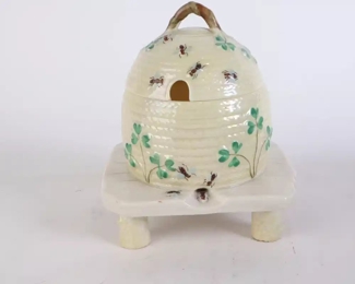 Lot 6010 Vintage Belleek Porcelain Shamrock Honey Jar  2nd Black Mark