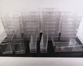 Lot 4823 Lot of 30 Assorted Open Top Clear Organizer Storage Bins from The Container Store