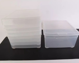 Lot 4821 Lot of 5 The Container Store Clear Plastic Lidded Storage Organizer Bins