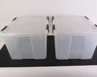Lot 4819 Lot of 2 The Container Store 46QT Weathertight Tote Plastic Lidded Storage Organizer Bins