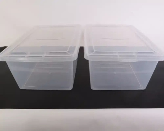 Lot 4815 Lot of 2 The Container Store Clear Plastic Lidded Storage Organizer Bins