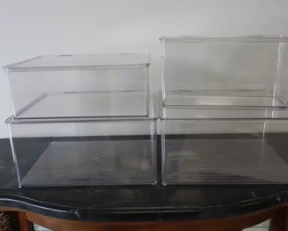 Lot 4804 Hinged Lid Clear Storage Organizer Bins from The Container Store