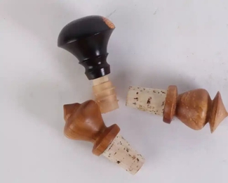 Lot 4127 Lot of 3 Wood Turned Wine Stoppers