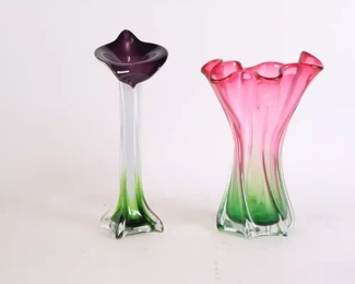 Lot 4005 Lot of 2 Colorful Glass Vases
