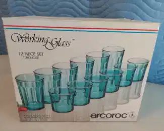 12 Pc turquoise glassware set