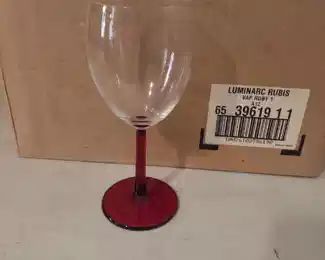 Luminarc red stem wine glasses 12