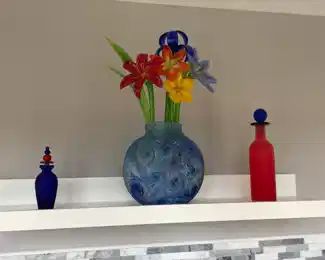 Starry Night Vase with Bouquet - Hand Blown Glass -  From Gallery Belleau  in Providence Rhode Island 