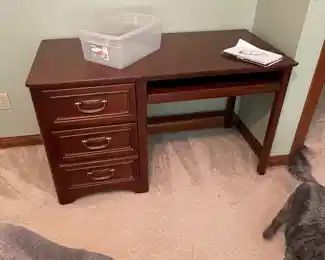 Computer Wood Desk With 3 Drawers & Keyboard Tray