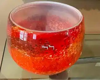 Henry Dean Belgium Signed Large Red Speckle Art Glass Bowl