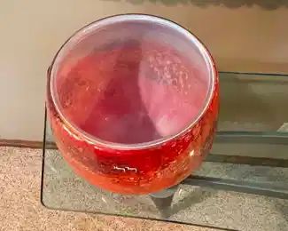 Henry Dean Belgium Signed Large Red Speckle Art Glass Bowl