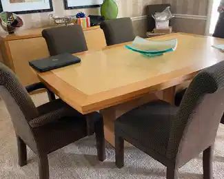 Excelsior Designs Italian Modern Style Dining Table - Size of Table without Leaves - includes 2 leaves  (76" x 43" Each Leaf adds 14") with 2 Captain Chairs and 6 Dining Chairs 