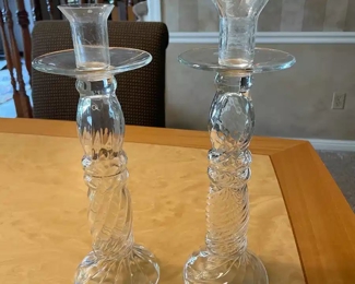 Hand Blown Air Twist Stem Glass Candle Holders 