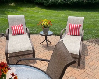 Pair of Outdoor Adjustable Reclining Patio Chaise Lounge Chairs