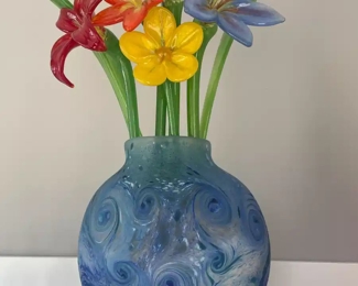 Starry Night Vase with Bouquet - Hand Blown Glass -  From Gallery Belleau  in Providence Rhode Island 