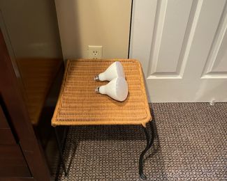 Vintage  Wicker Top Iron Let Side / End Table   